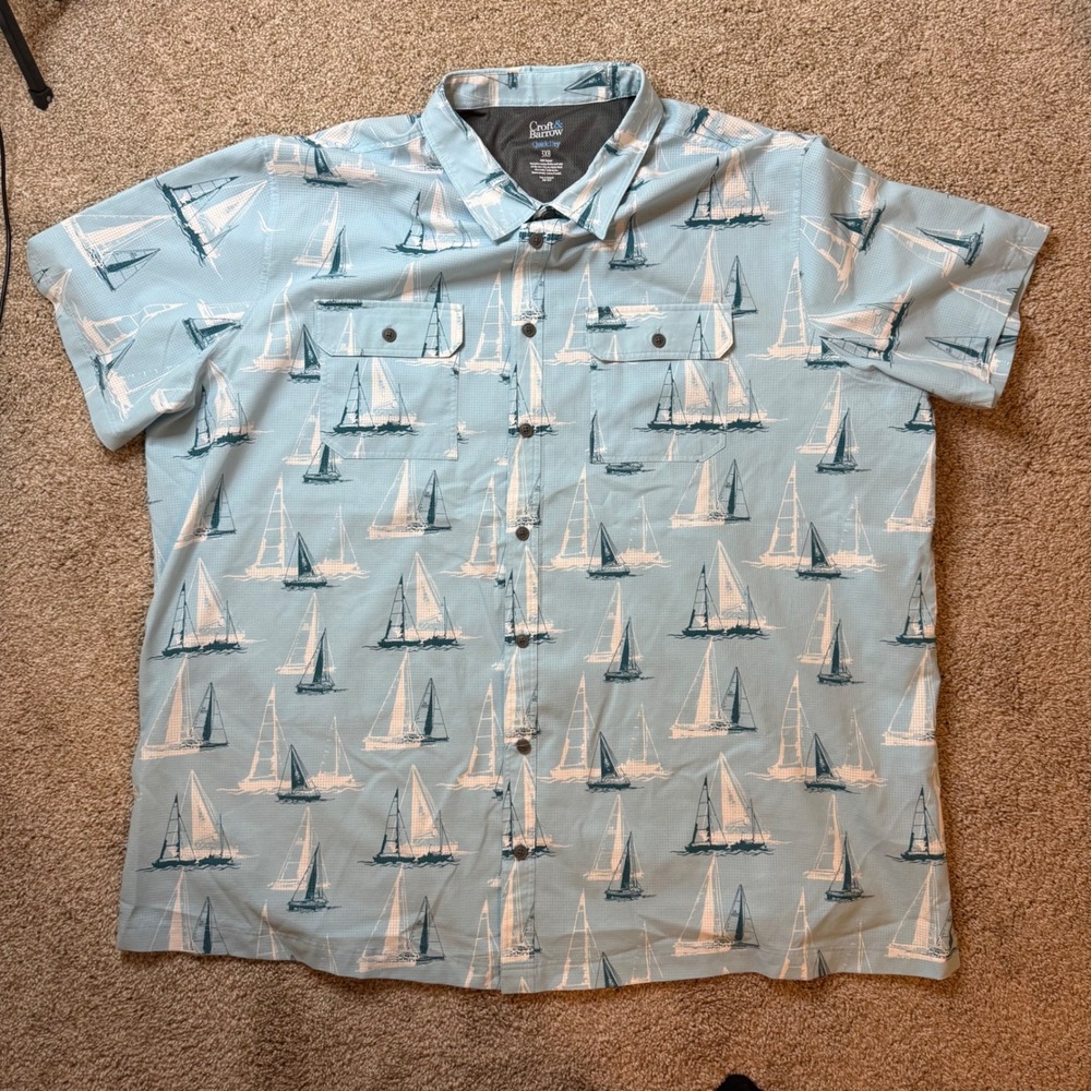 Croft & Barrow Button Down Men 3XB Blue Sailboat Nautical Quick Dry Shirt